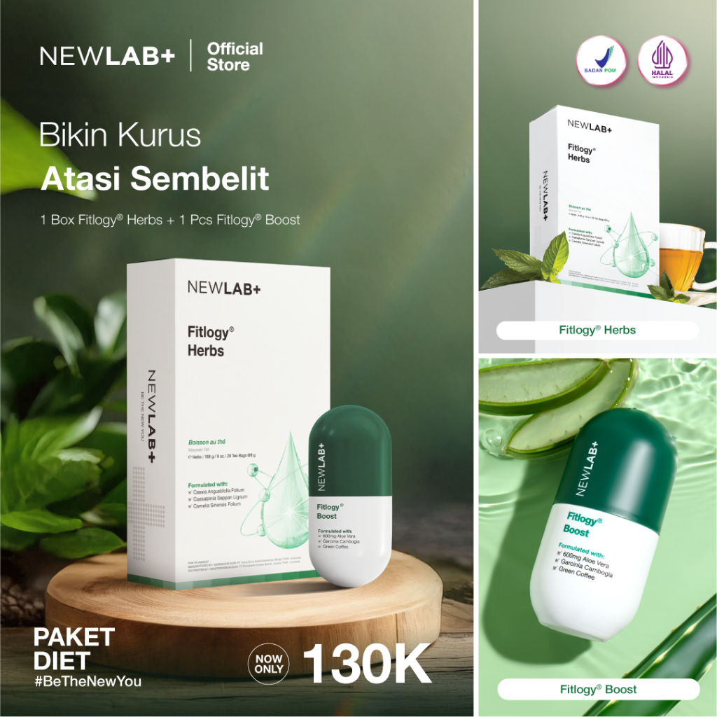 [Paket 100ribuan] NEWLAB Bundling 1 Box Fitlogy Mini Tea Drink + 1 Box Fitlogy Boost | Teh Detox Min