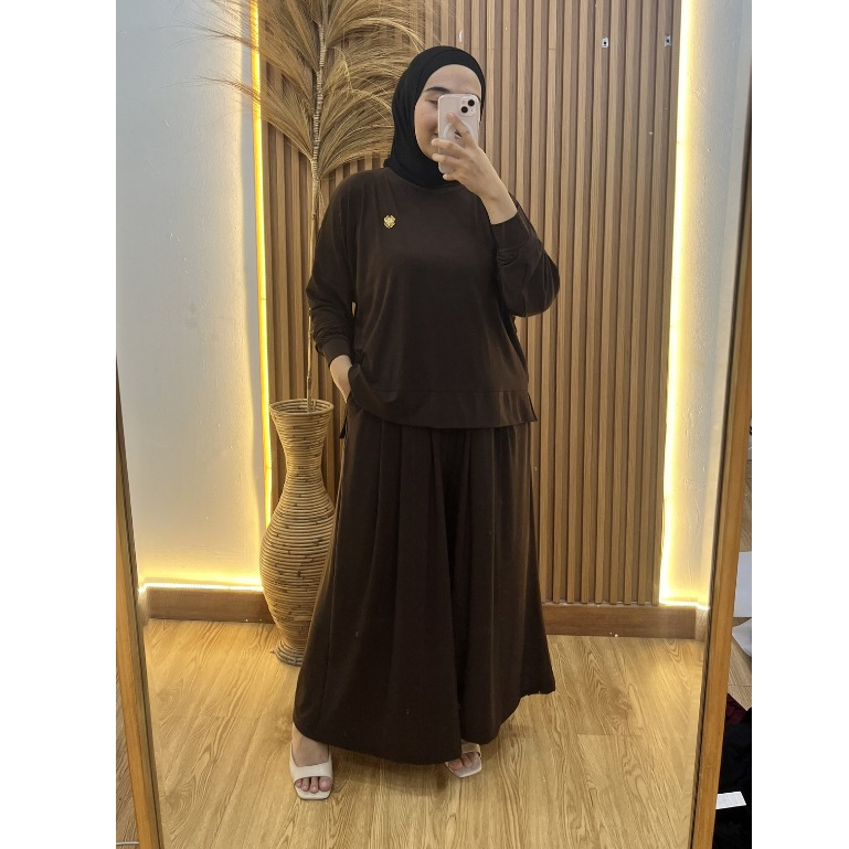 One Set Setelan Kulot Wanita Jersey Korea Oversize LD 130 - 140