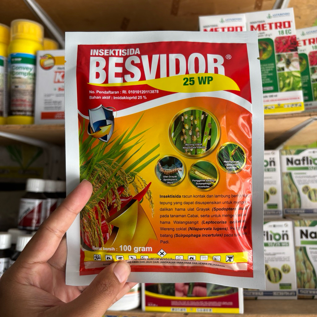 Besvidor 25 WP 100 Gram Insektisida Imidakloprid Obat Kutu Daun Oteng-Oteng Hama Sayuran Cabai Padi 