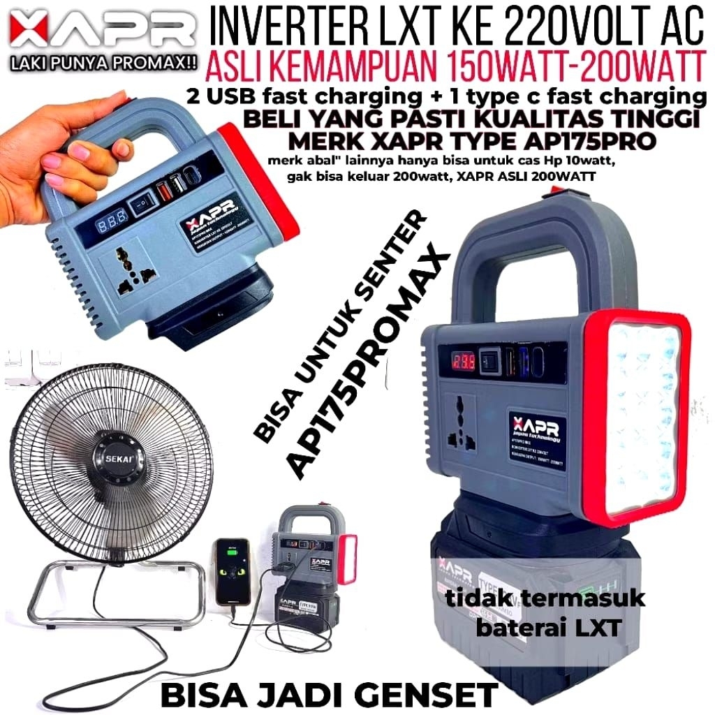 XAPR AP175PROMAX Inverter genset baterai LXT ke listrik 220volt PLN AC pengubah baterai menjadi gens