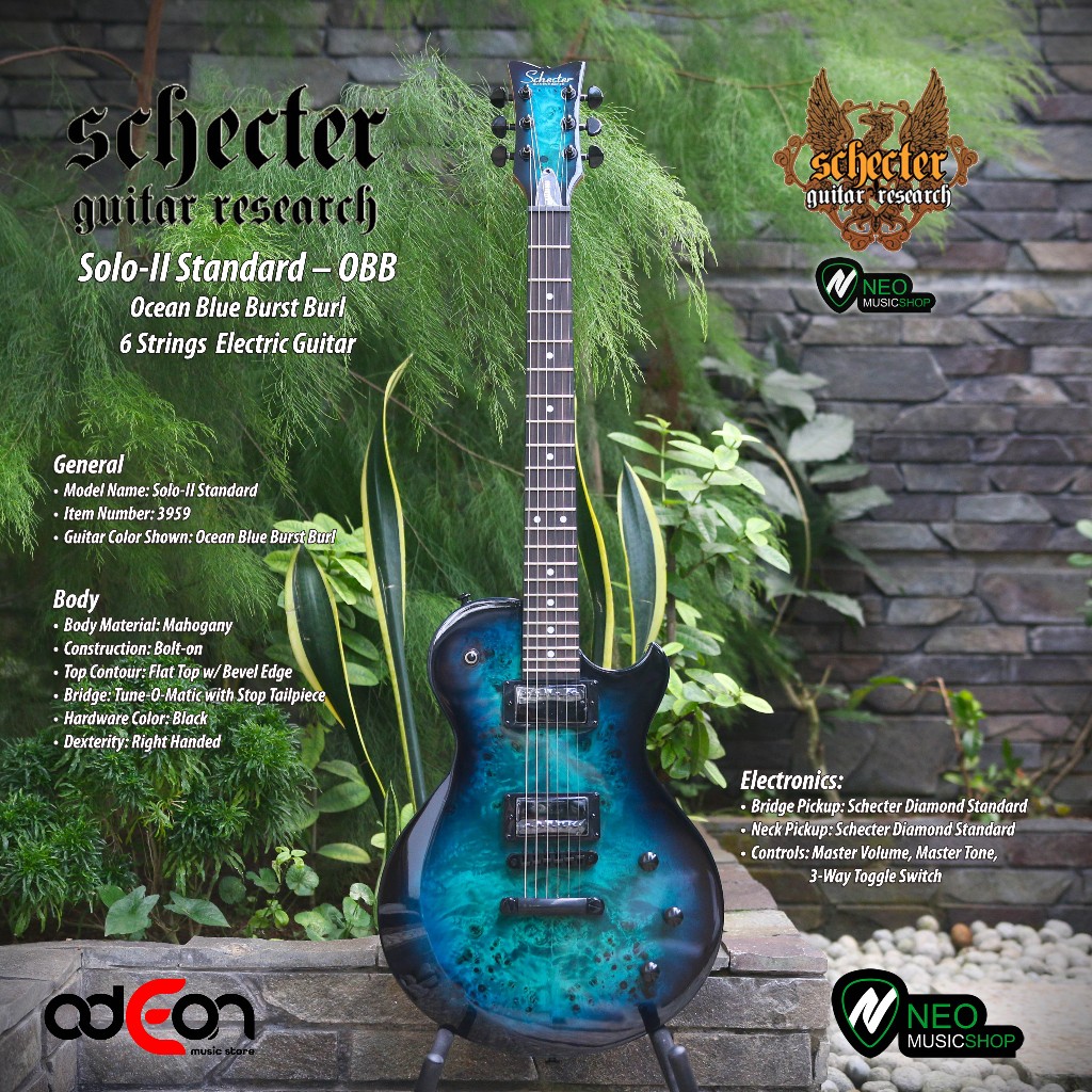 SCHECTER Solo-II Standard OBB-Ocean Blue Burst Burl 6 Strings Electric Guitar