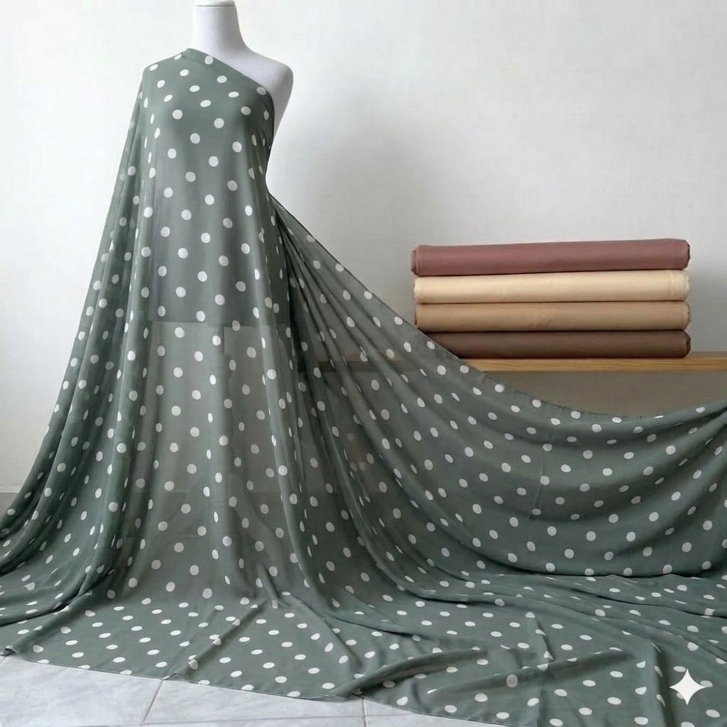 Kain Sifon Ceruti Babydoll Motif Polkadot | Bahan Gamis Dress Blouse Meteran ajt