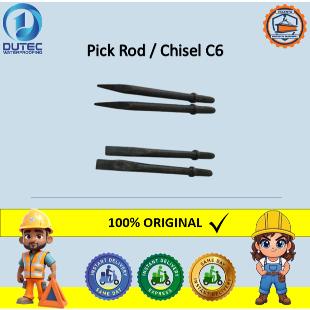 Pick Rod / Chisel C6 300mm | Mata Pahat Jack Hammer Runcing & Pipih Mini Breaker