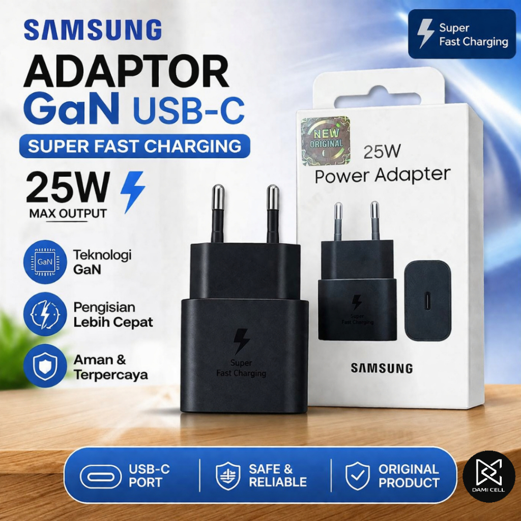 Adaptor Samsung 25W Original USB C GaN Version Super Fast Charging Kepala Charger Samsung Type C Ori