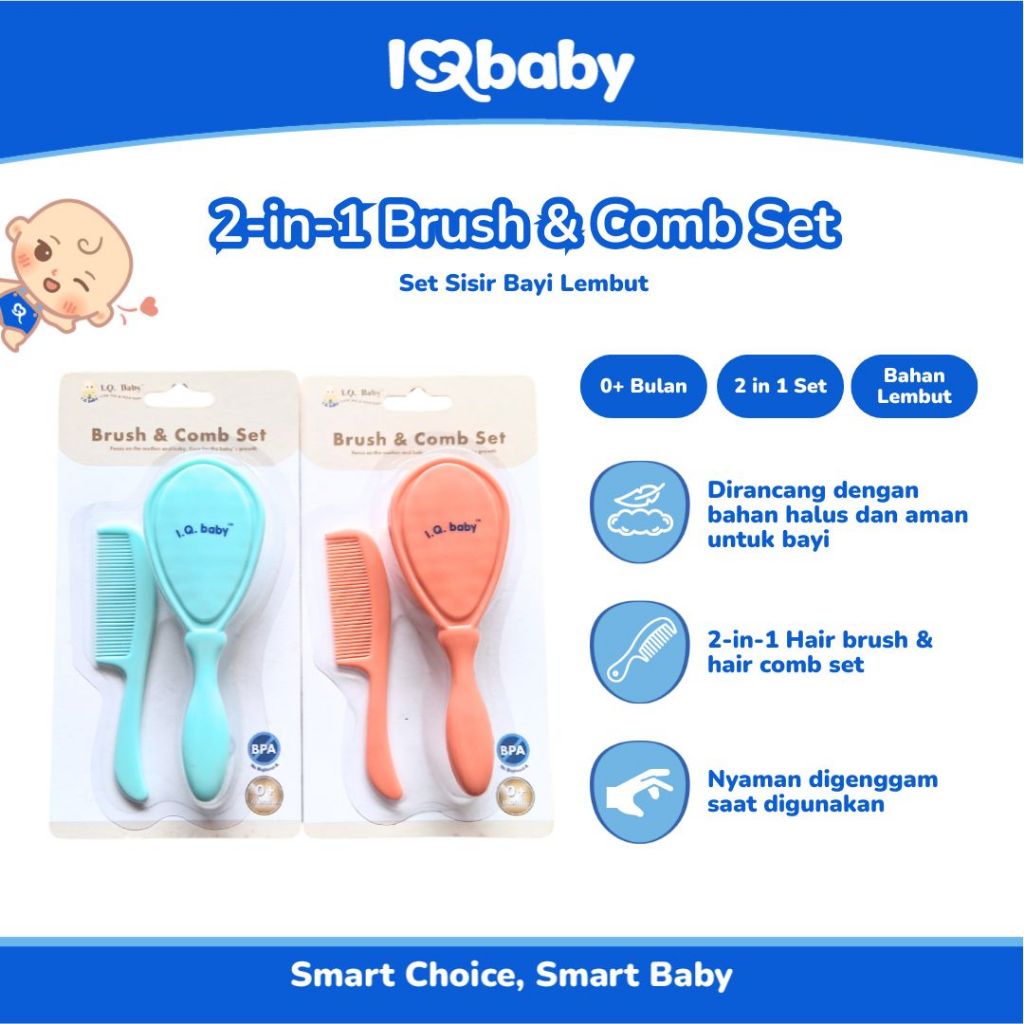 I.Q. BABY Brush & Comb Set | 1 set Sisir Bayi | Sisir Brush | Sisir Bayi Lembut | Sisir Rambut Bayi 