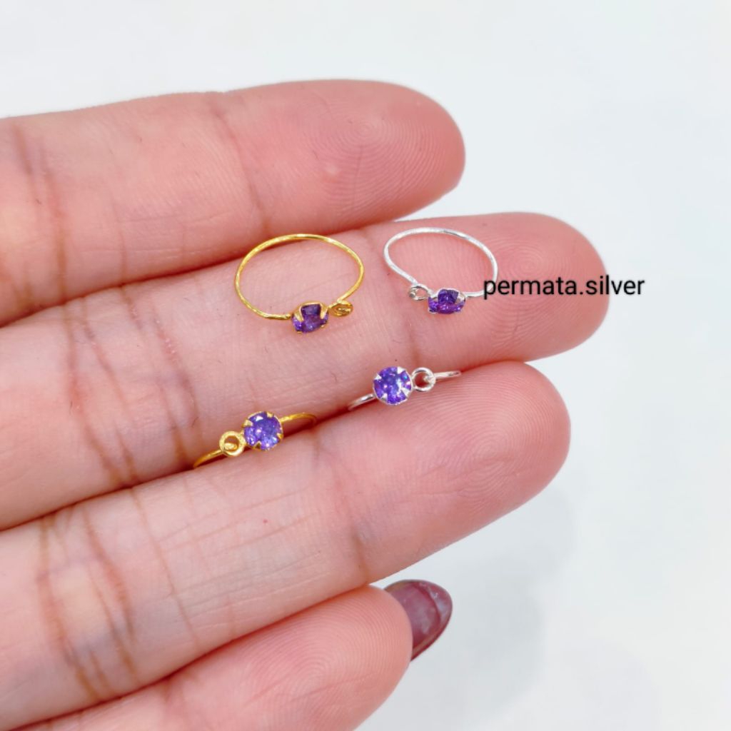 Anting Kenip Anak Mata Ungu Perak Asli