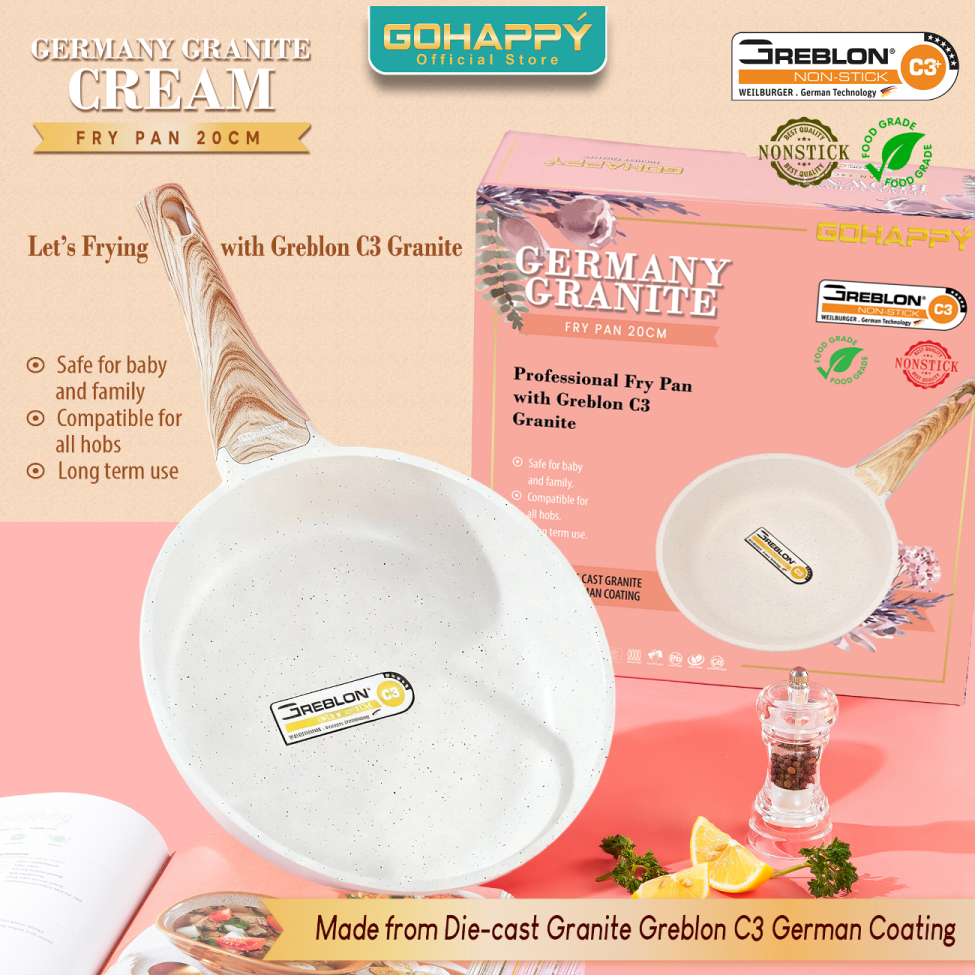 PANCI FRYING PAN Greblon C3 Gohappy germany frypan sehat anti lengket anti penyok granite fry pan