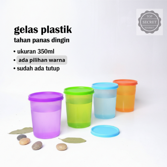Gelas Plastik Anak Dengan Tutup - Gelas Cup Isi 350ML Tahan Panas - Souvenir Gelas Plastik