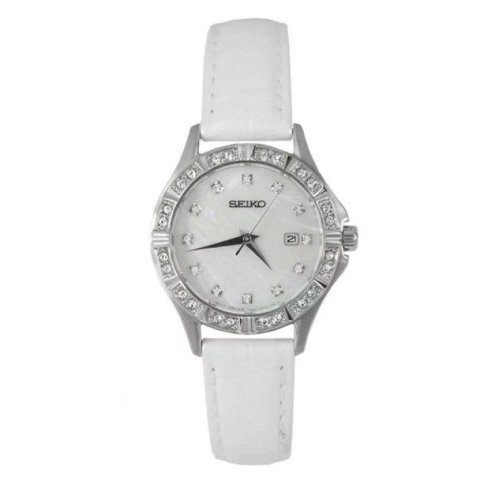 Edit Jam Tangan Wanita Seiko Swarovsky Dial Putih Strap Kulit White SXDF11P2 SXDF11-2 Original Garan