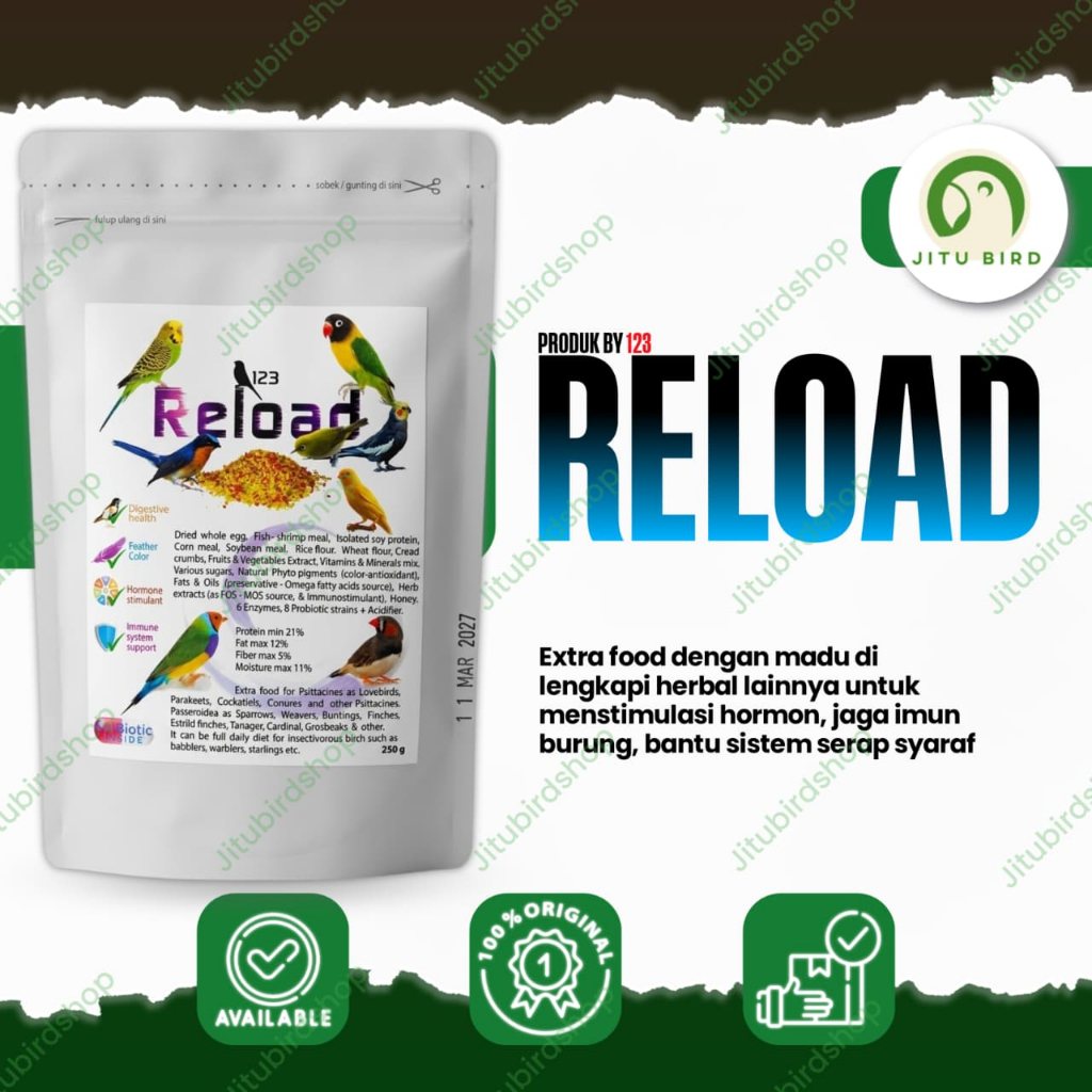 Reload by 123 Nutrient Extra Fooding Burung Kenari Finch Gold Amadin Lovebird Pleci