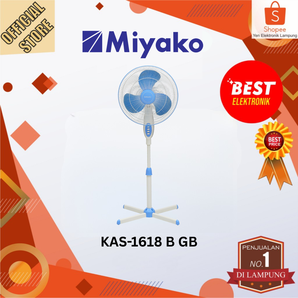 Kipas Angin Berdiri Miyako KAS 1618 B GB DUO Stand Fan Desk Fan 16 inch Kecepatan 3 Level 50 Watt