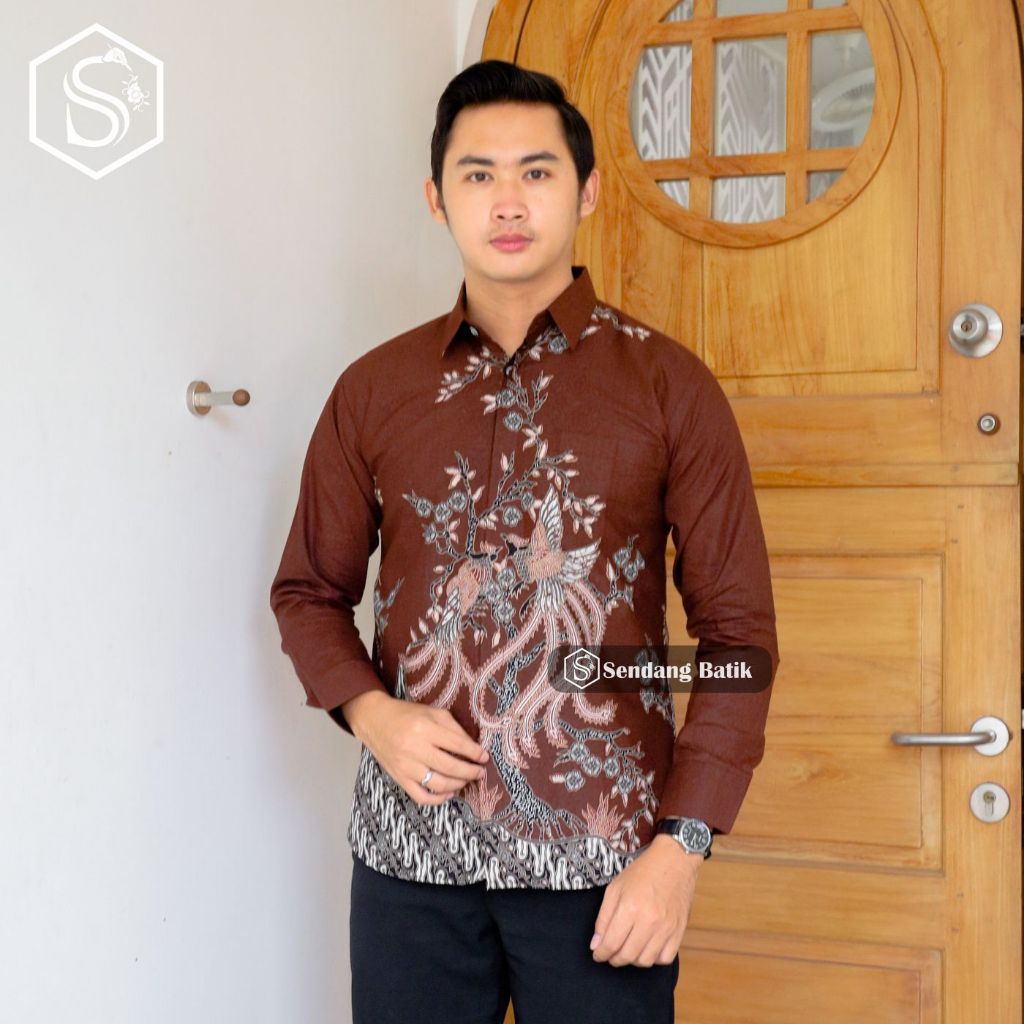 SENDANG BATIK Atasan Batik Motif Narapati Warna Cokelat Mahogany Kemeja Batik Pria Premium Exlusive 