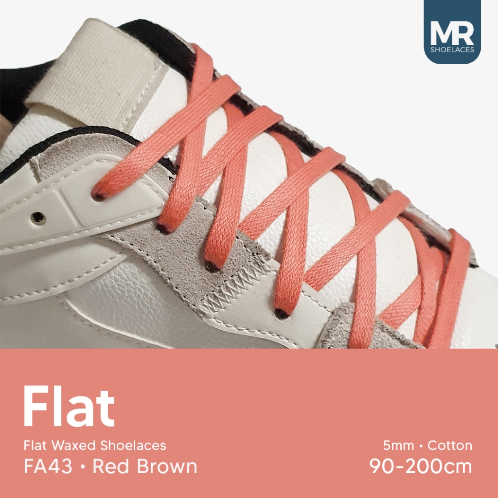 MR Shoelaces FA43 Red Brown (Coklat Kemerahan) - Tali Sepatu Lilin Gepeng Flat 5mm 70cm 80cm 90cm 10