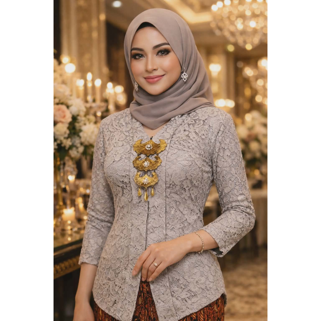 Kebaya Modern Medan KEBAYA JADI SILVER-ABU LIMITED KEBAYA KARTINI MODERN BROKAT LAPIS FULL FURING KA