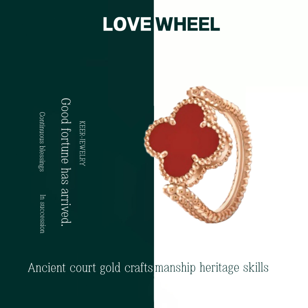 [LOVE WHEEL] Four Cincin Rose Gold + Batu Akik Merah Bisa Bolak-Balik 2 in 1 Pembawa Hoki Keberuntun