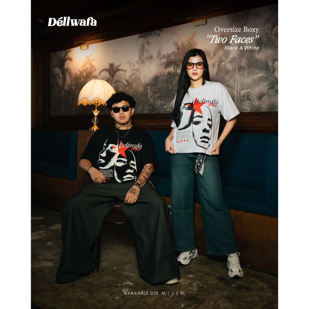 Deliwafa - Boxy Two Faces | T-Shirt Boxy | Kaos Unisex | Baju Pria Wanita