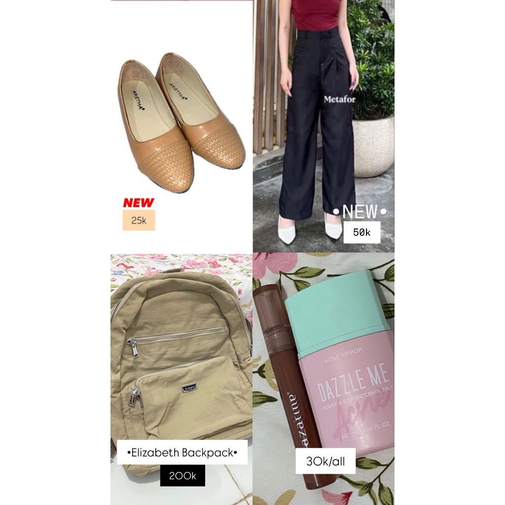PRELOVED FLATSHOES, CELANA HIGHWAIST, TAS ELIZABETH, SKINTINT (LIKE NEW)