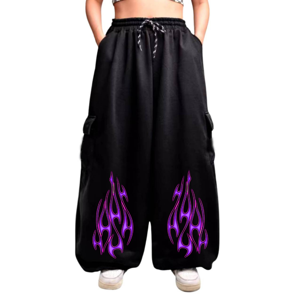 Celana Panjang Pria Baggy Fleece Balon Pants Pocket Purple Fire