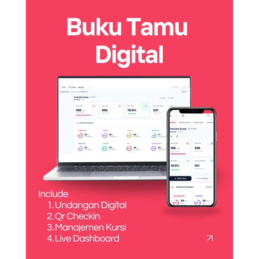 Buku Tamu Digital | QR Code Check-in, Manajemen Kursi, RSVP & Free Undangan Digital