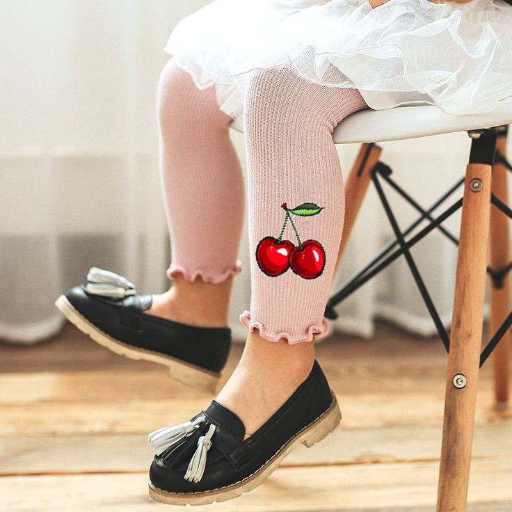 Legging anak bahan rib knit motif cherry