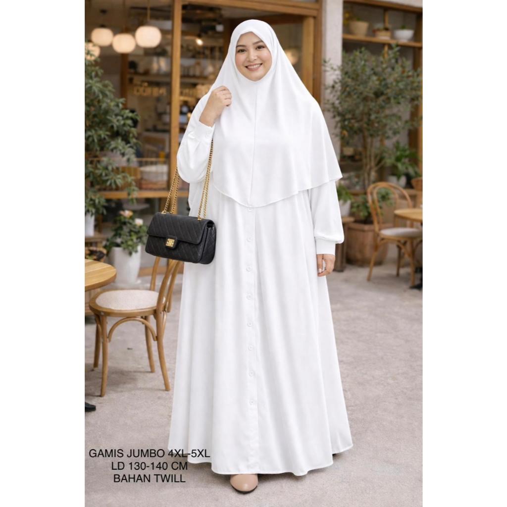 Gamis Syari Jumbo Bigsize Ld 130-140 Model Polos Set Hijab Terbaru