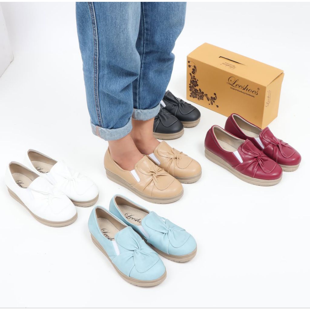 Sepatu Casual Lee Shoes Wedges Slip On Wanita Bahan Kulit Kode SIM