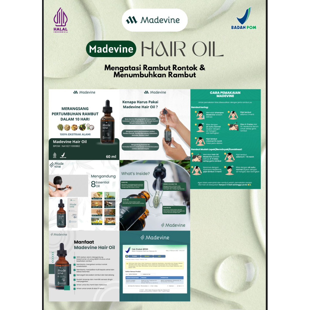 MADEVINE hair oil penumbuh rambut pria/wanita