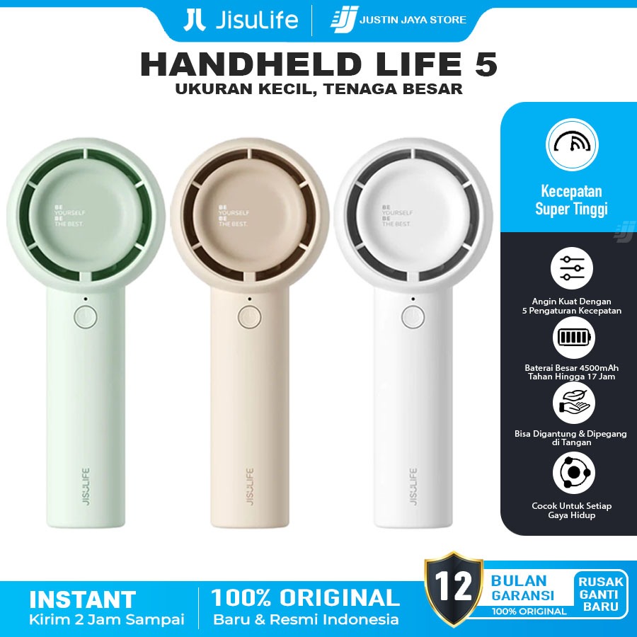 JISULIFE Kipas Angin Mini Portable Yang di cas Handheld fan Turbo Jet Brushless Kipas Tangan Super D