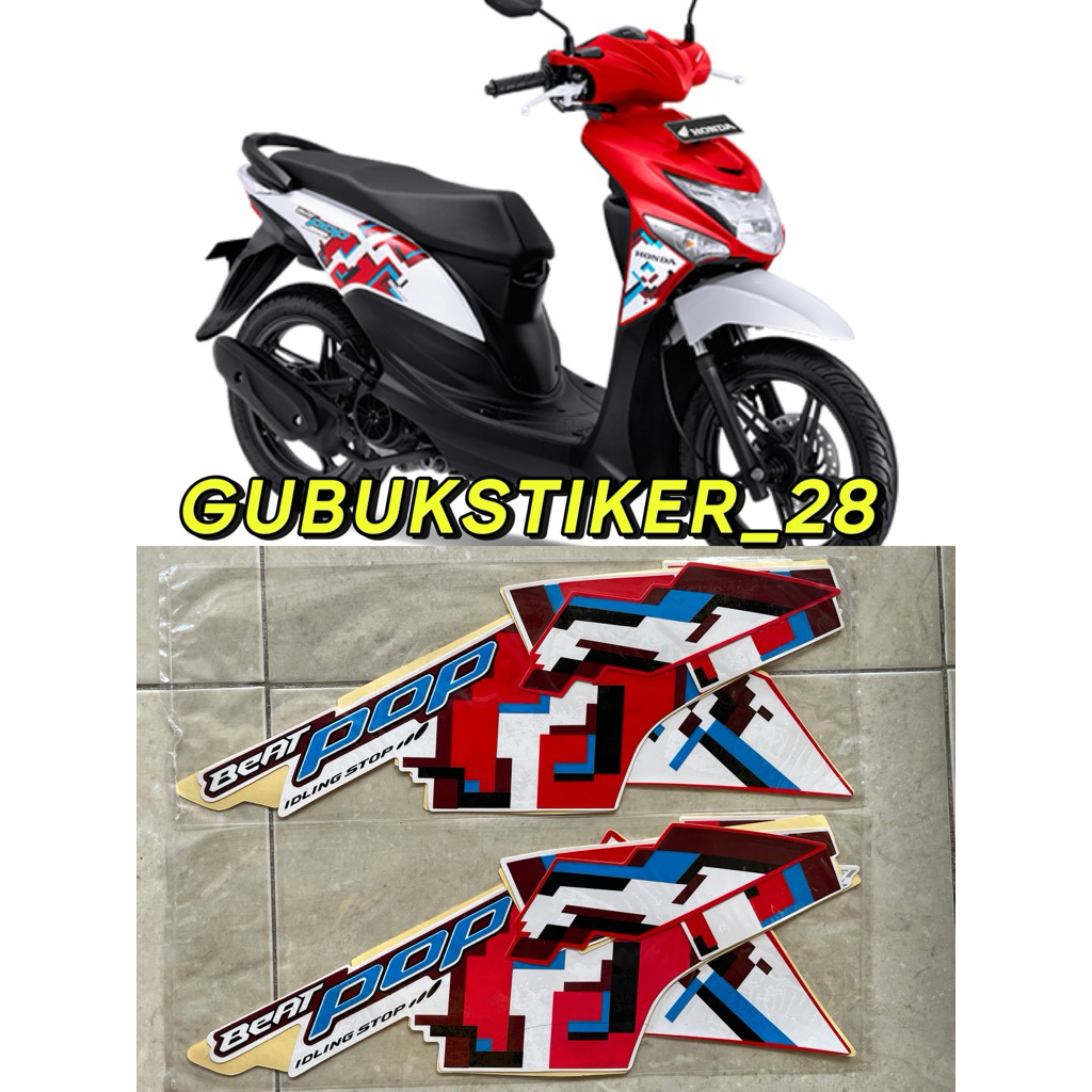ORIGINAL STRIPING STIKER LIS BODY MOTOR HONDA BEAT POP 2014-2015-2016-2017-2018 MERAH PUTIH