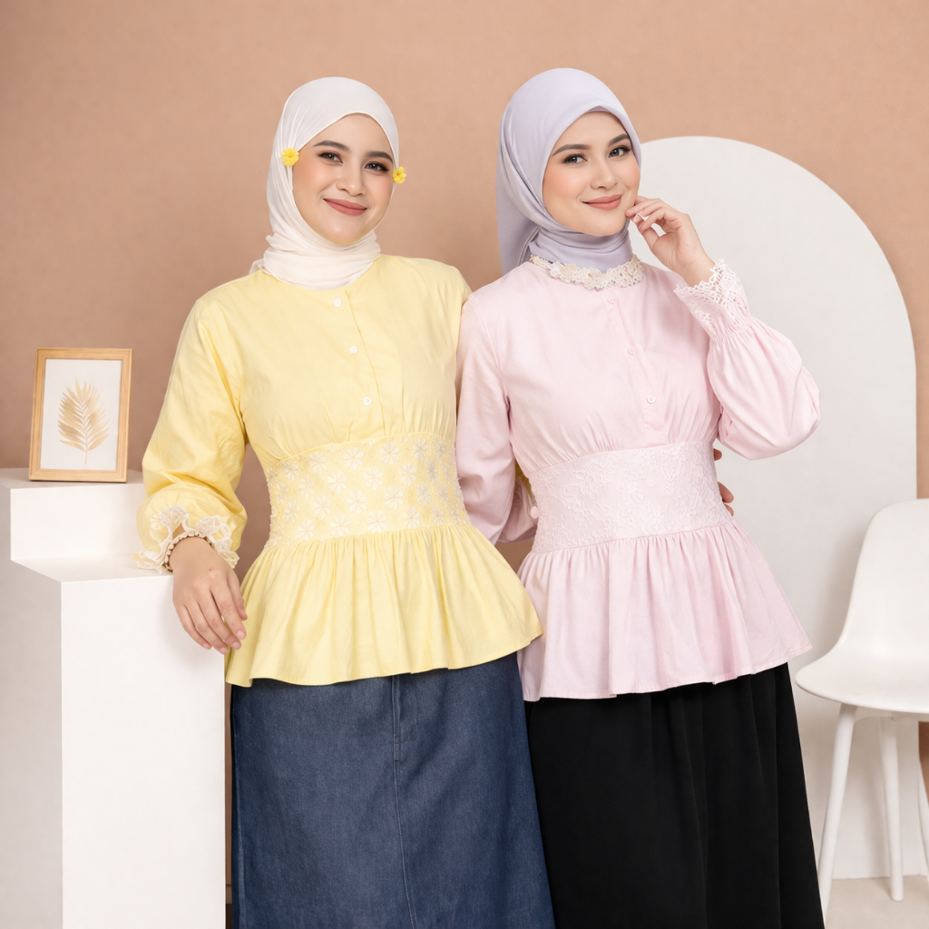 Binar Blouse Atasan Renda Bunga Wanita - Blouse Wanita Lengan Panjang