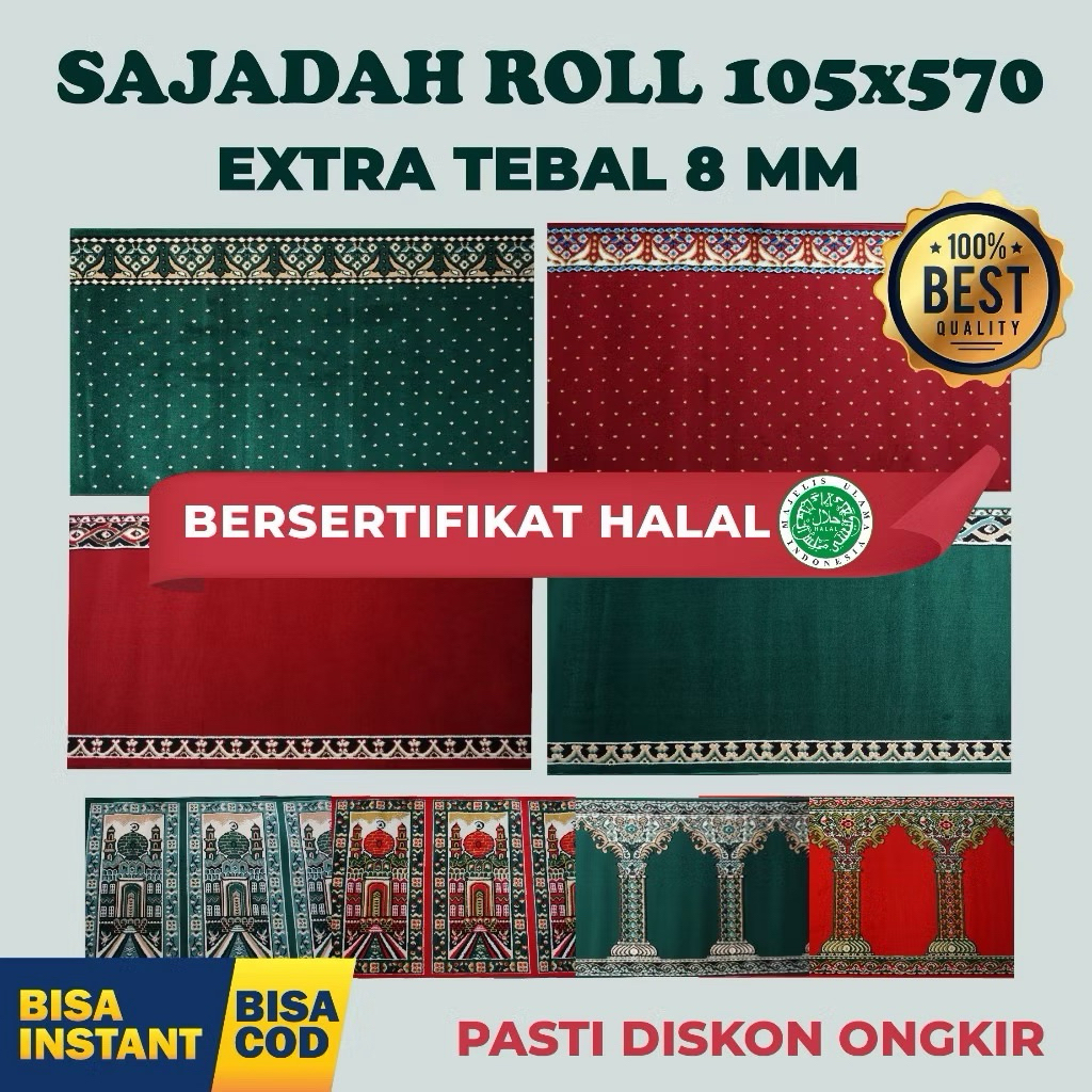 Karpet Masjid Permadani Sajadah Roll Medeena Ukuran 105 X 570 CM Rol Sejadah Mushola Medinah Padat d