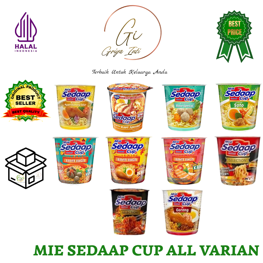 Mie Sedaap Cup All Varian Rasa Kuah & Goreng - Mie Instan Cup Praktis Satuan & Grosir Murah Ayam Baw