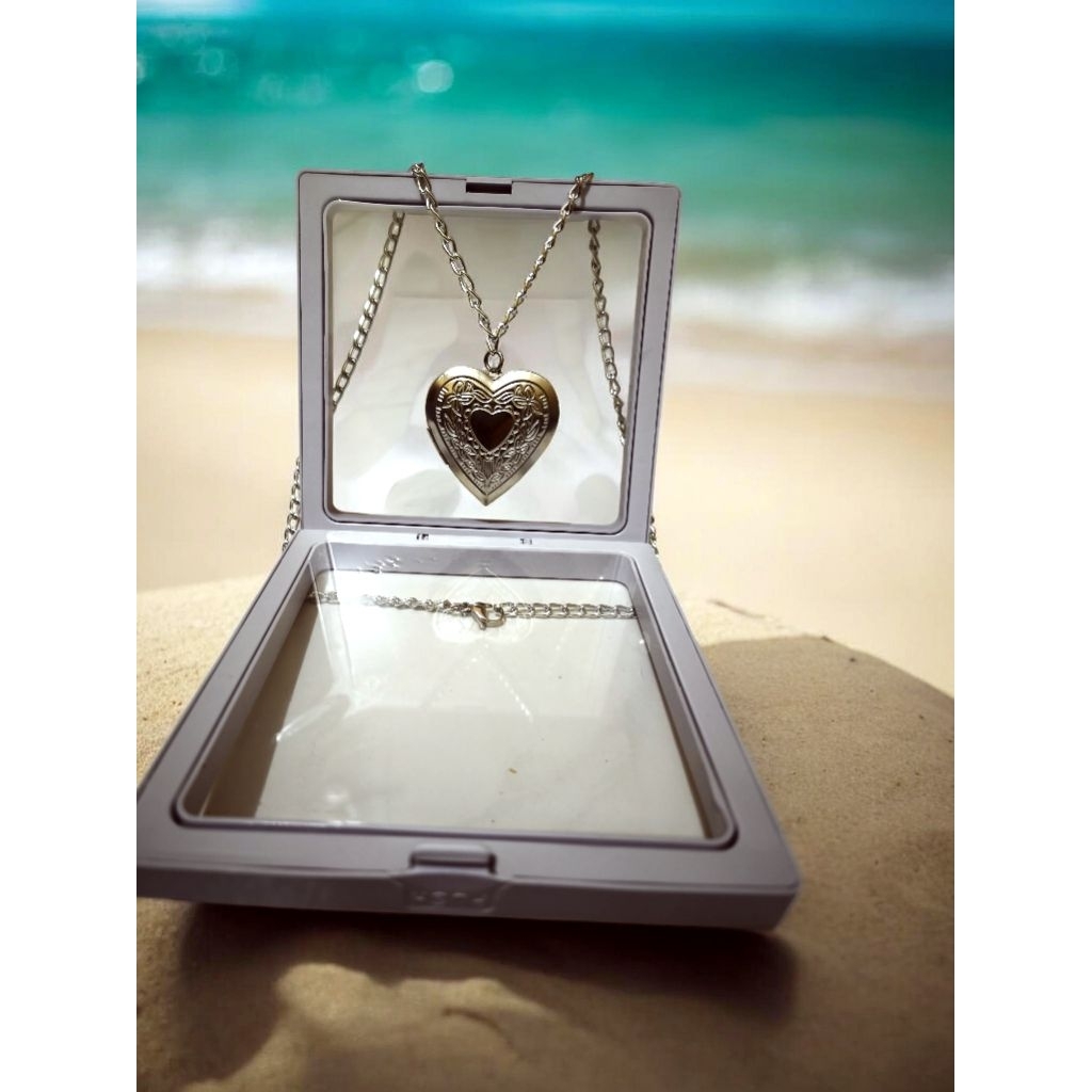 kalung liontin photo locket hati stainless steel anti karat