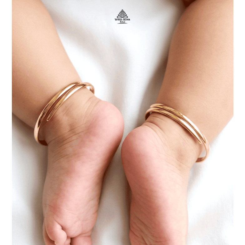 Set Gelang Bayi Tiga Bulanan Perak yang Dilapis Emas Model Cangklong