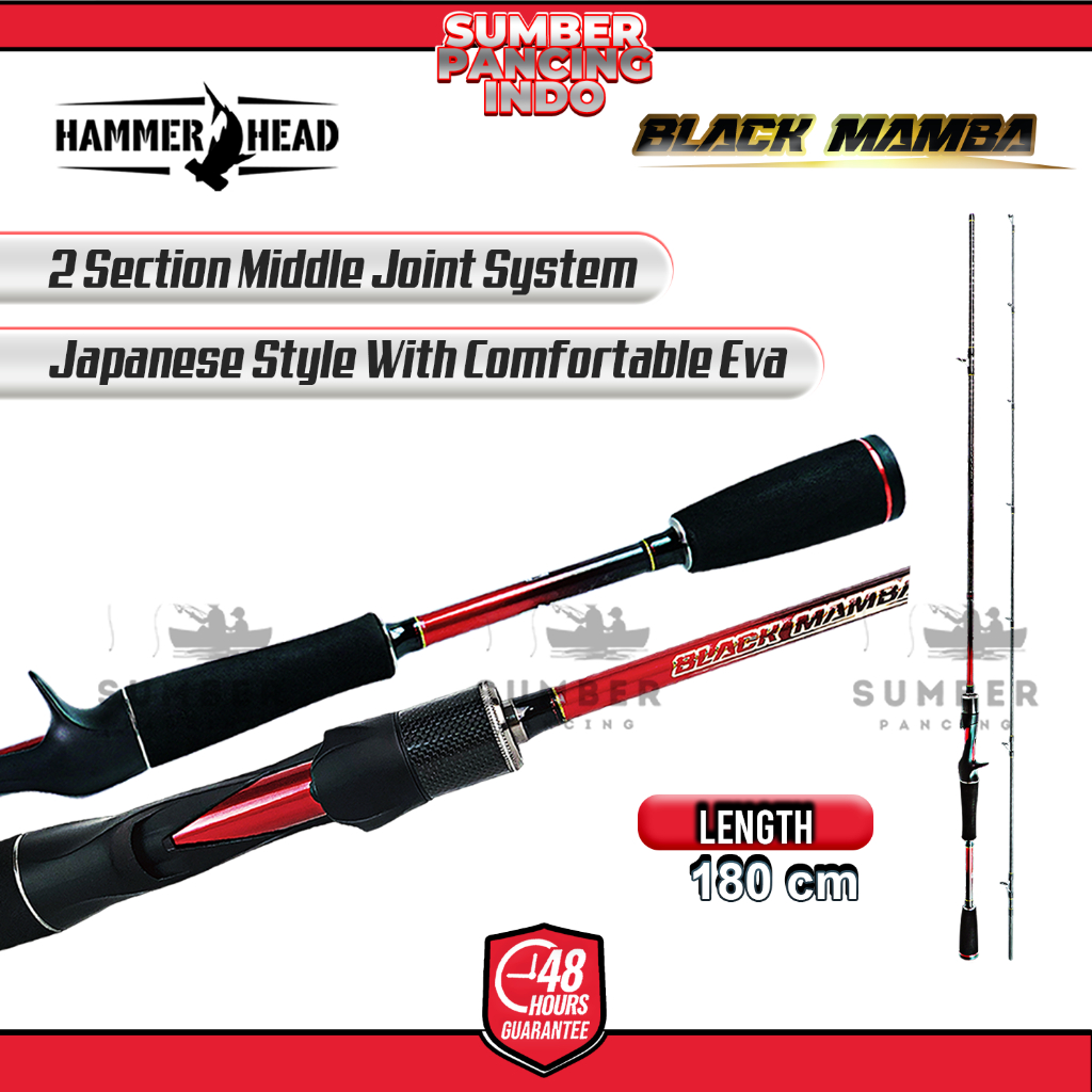 Joran BC Fuji HAMMER HEAD BLACK MAMBA Pro Series Joran Pancing Baitcasting Fuji 100% Panjang 180cm -