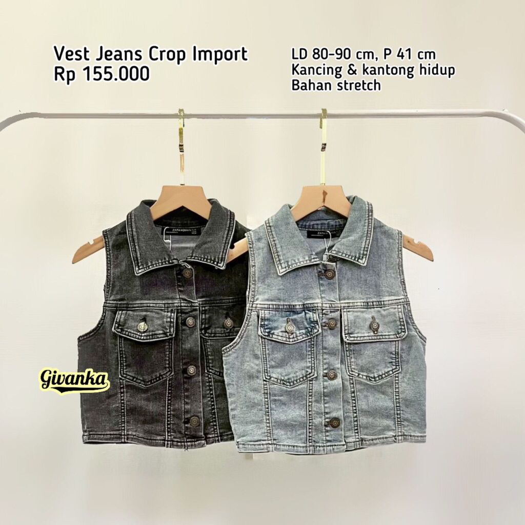 VEST JEANS CROP IMPORT // VEST JEANS CROP OVERSIZED // VEST CROP LUCU // ATASAN WANITA LENGAN BUNTUN