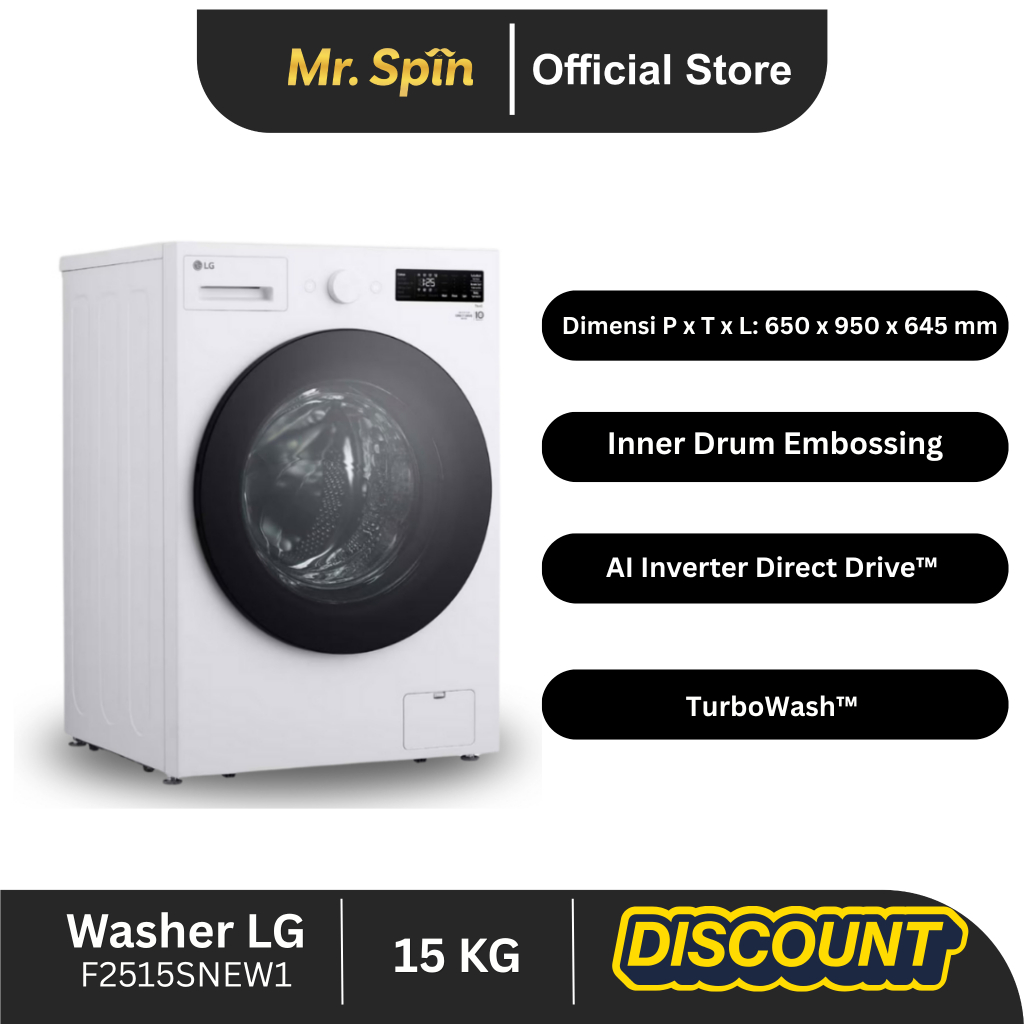 Mesin Cuci LG 15 kg Front Loading | Washer LG 15 kg Front Loading LG F2515SNEW1