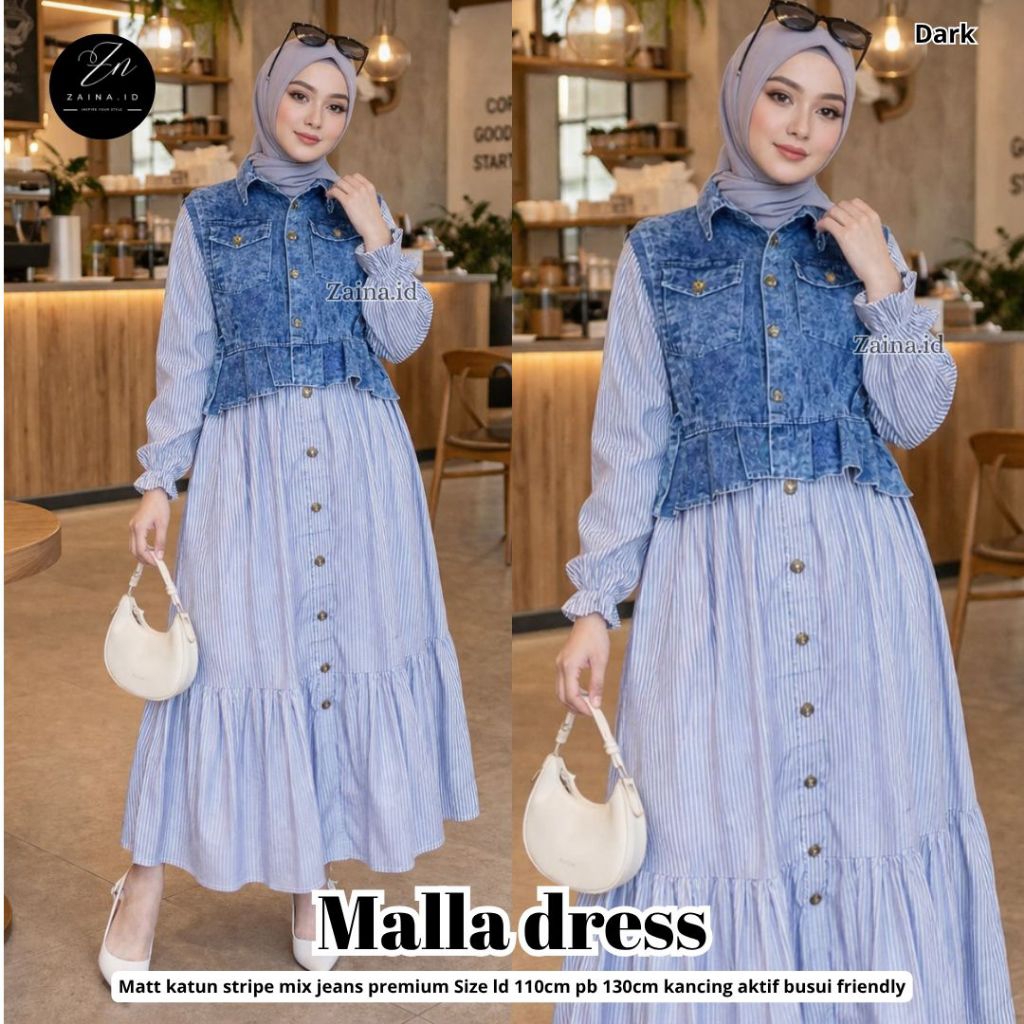 (( RESTOCK )) ALURA MALLA VALEZKA HAMIDA MIYUKA MAHIRA JAMILA MIDI DRESS KATUN MIX JEANS ORI BY ZAIN