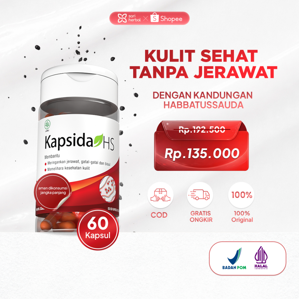 Kapsida HS Botol Isi 60 Kapsul - Obat Jerawat Gatal-gatal Kulit Bisul Alergi Bekas Jerawat