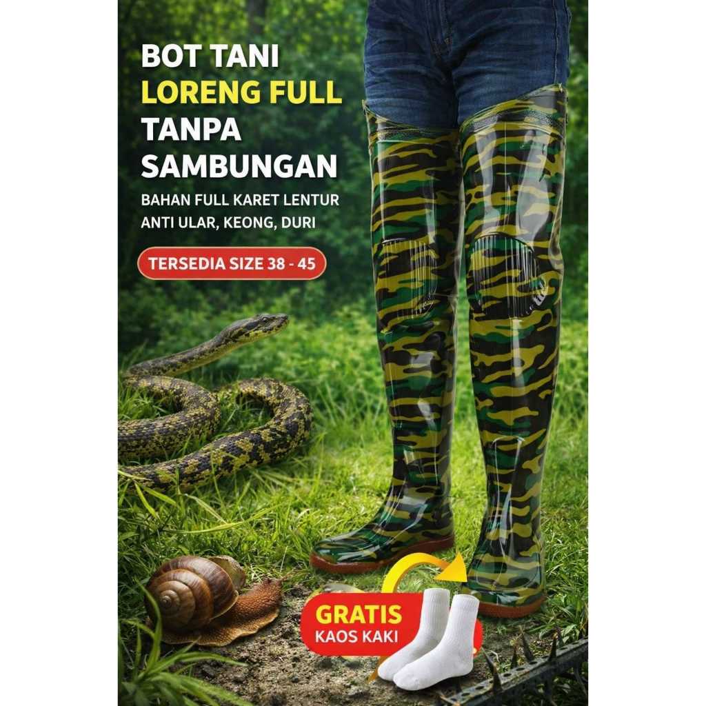 SEPATU BOOT BOTH LORENG FULL 80 CM SEPATU TANI KERJA BOTS SAWAH LADANG KEBUN KOLAM ANTI KEONG SAFETY