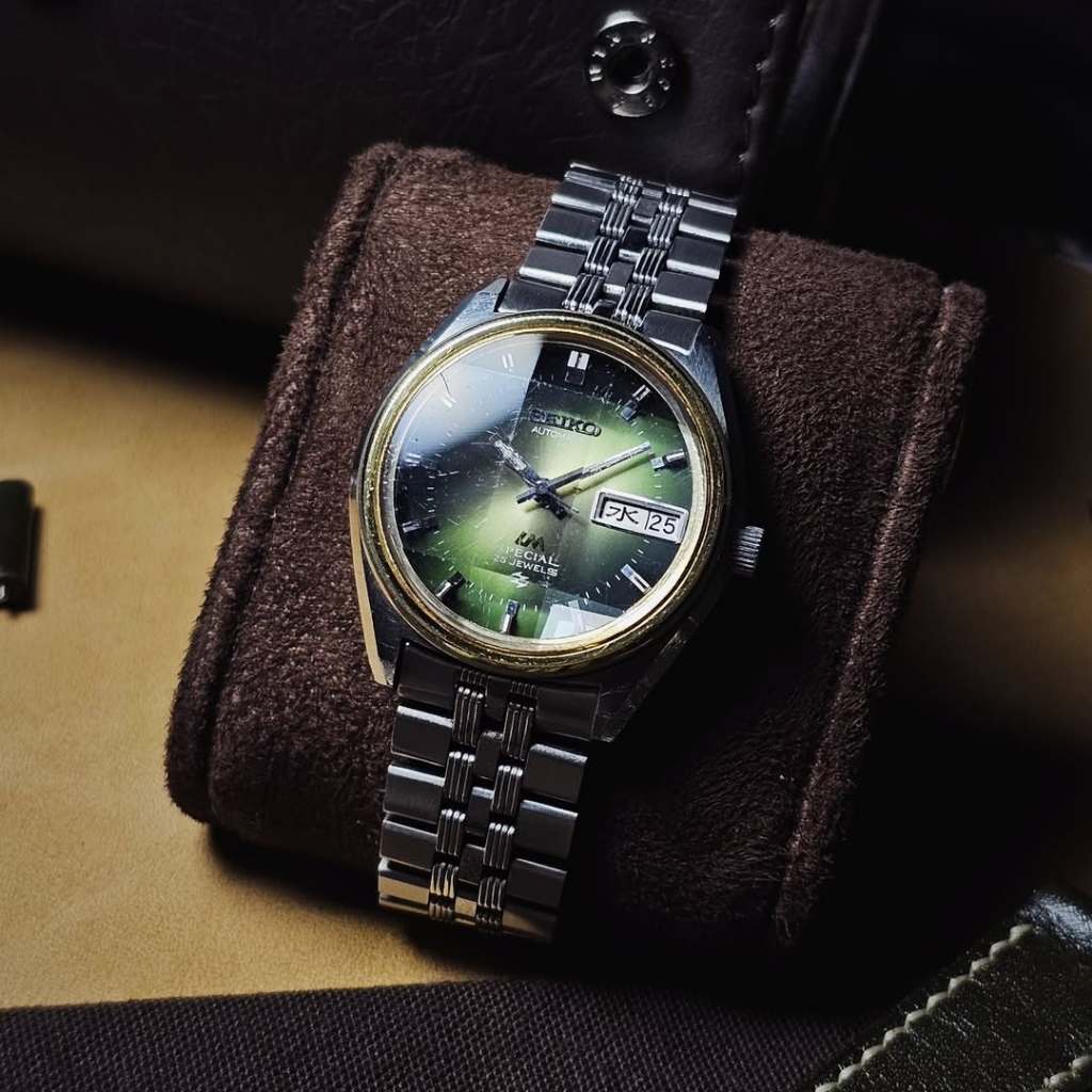 Vintage 1970s Seiko Lord Matic Special Green Dial All Original Faceted