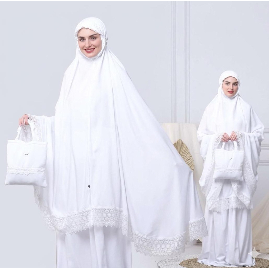 Mukena Aisha / Rukuh Putih / Mukena Putih / Mukena Jumbo