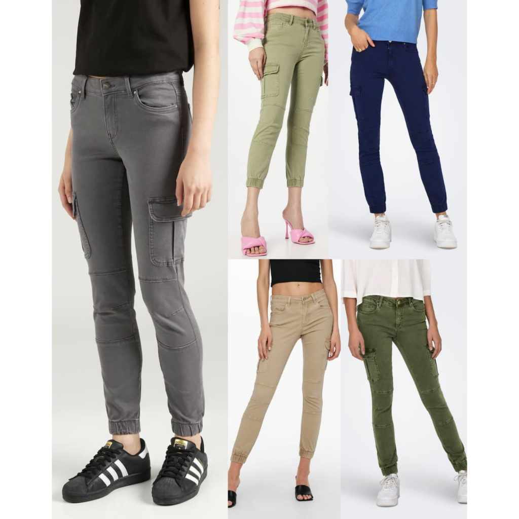 Celana Cargo Jogger Wanita Only Missouri Slim Fit Trousers | Jogger Kantong Jogger Bahan Denim - 762