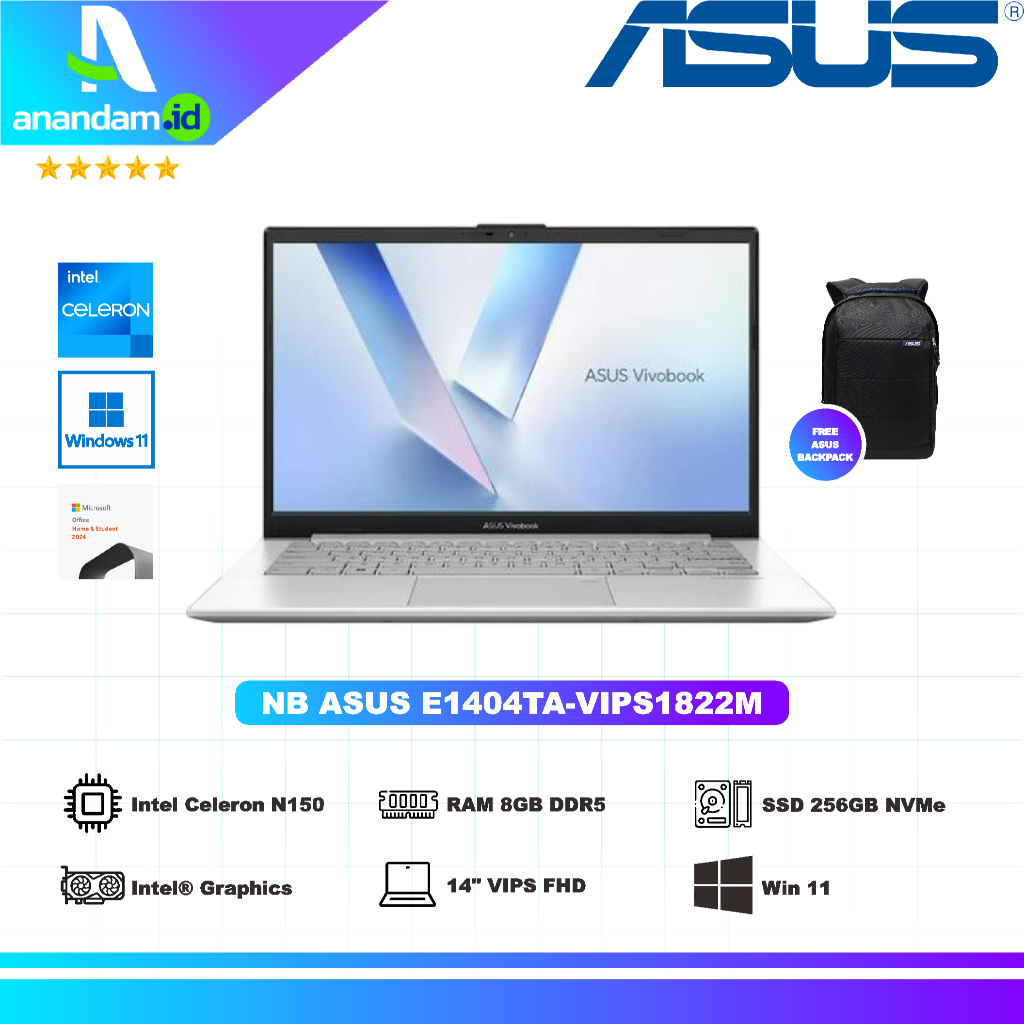 ASUS E1404TA-VIPS1822M Intel Celeron N150 / SSD 256GB NVMe / 8GB DDR5 / 14-Inch VIPS FHD / WIN 11 + 