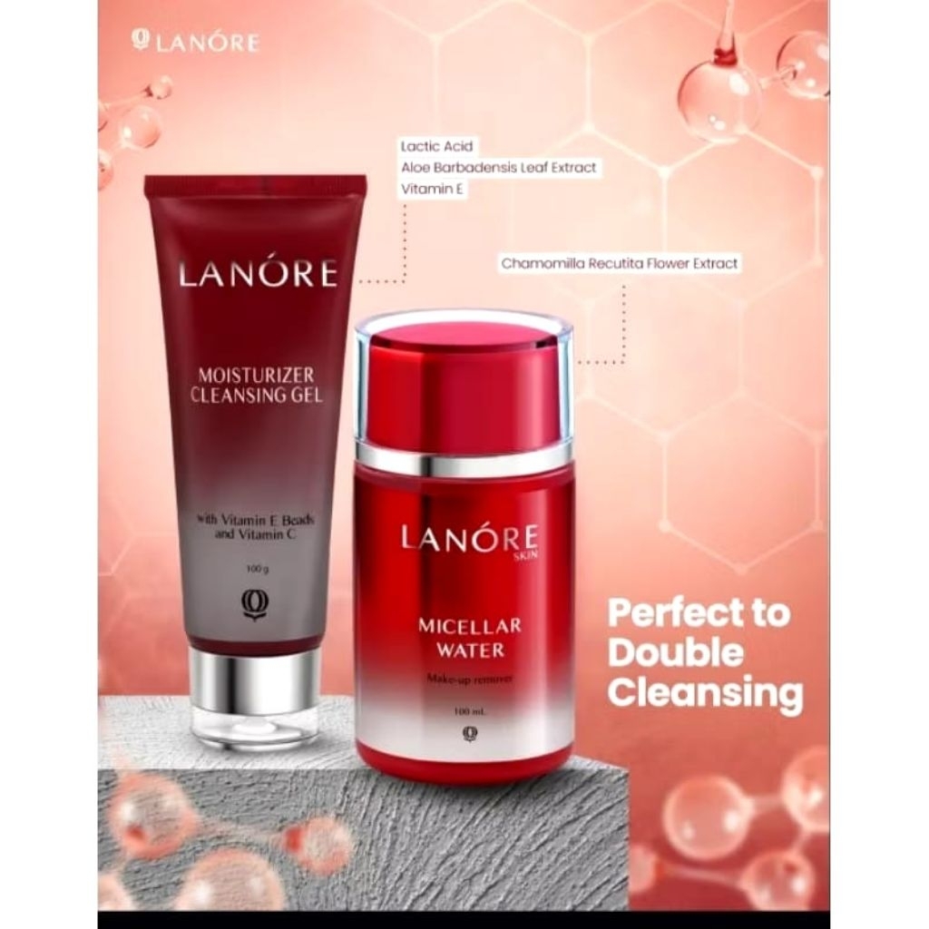 paket lanore micellar water & lanore moisturizer cleansing gel