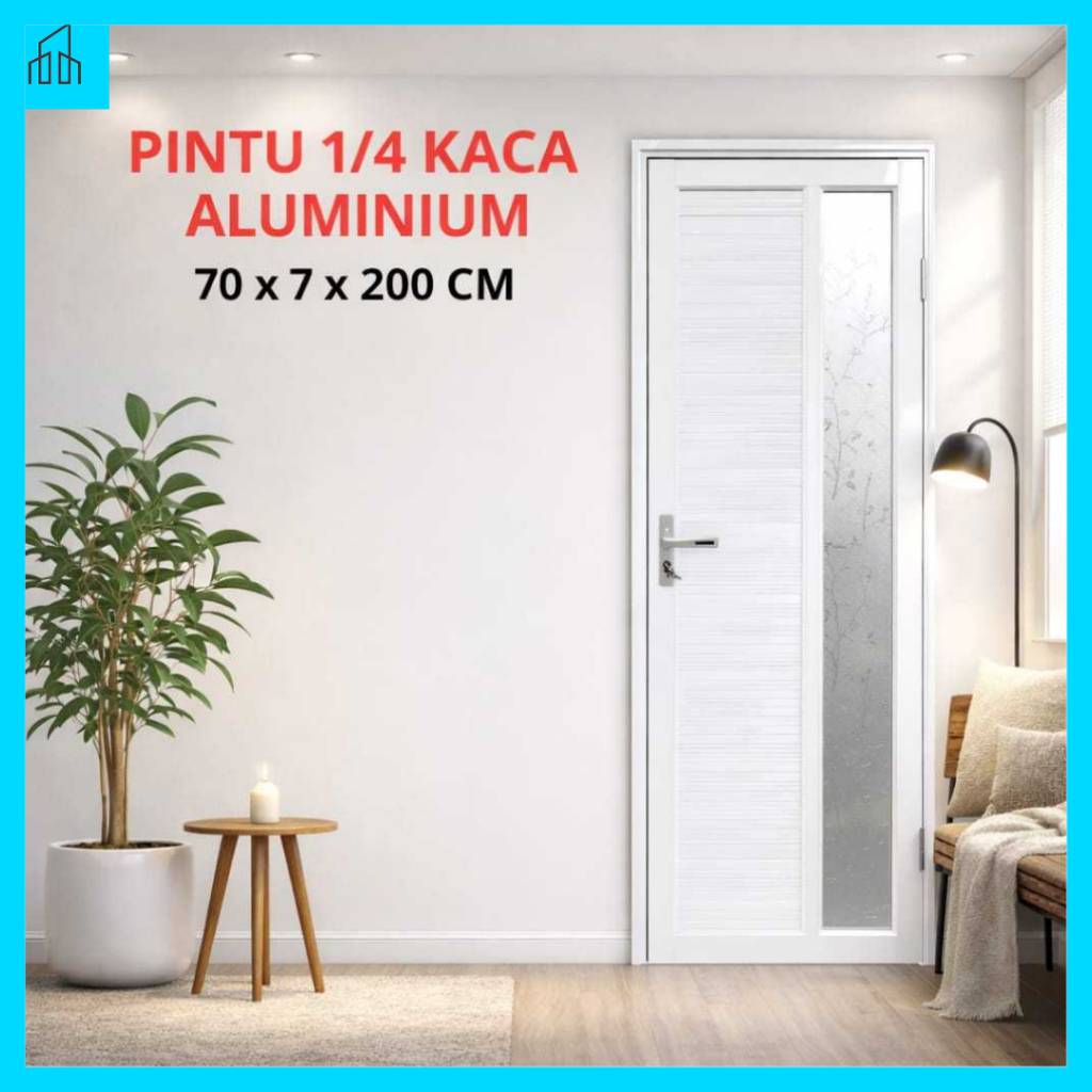 Pintu Kamar Mandi Aluminium 1/4 Kaca Coklat | Fullset + Kusen | Bukaan Kanan/Kiri