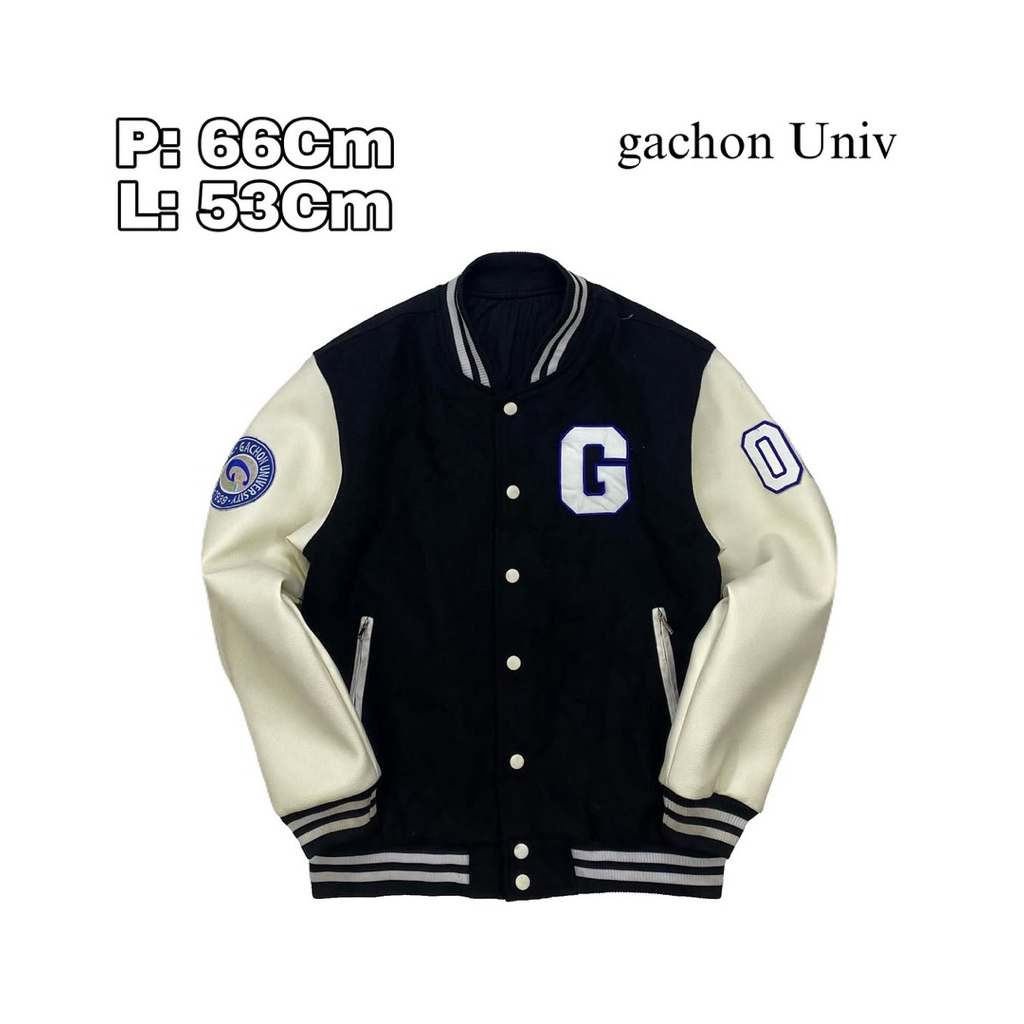 J124 Jaket Varsity University Leather Ganchon Inisial G  Kulit Casual Kampus Universitas Theraphy Ko