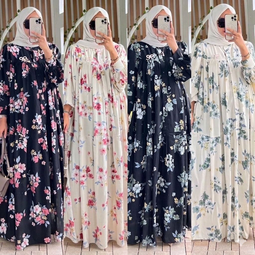 MEZORA DRESS GAMIS RAYON PREMIUM MOTIF BUNGA JUMBO DRESS BUSUI