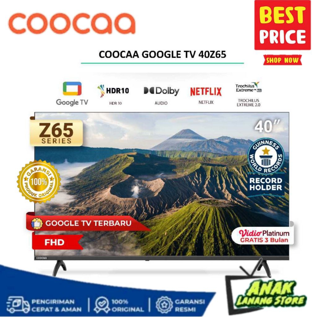 COOCAA SMART GOOGLE TV 40 INCH 40Z65 SMART DIGITAL GOOGLE TV GARANSI RESMI