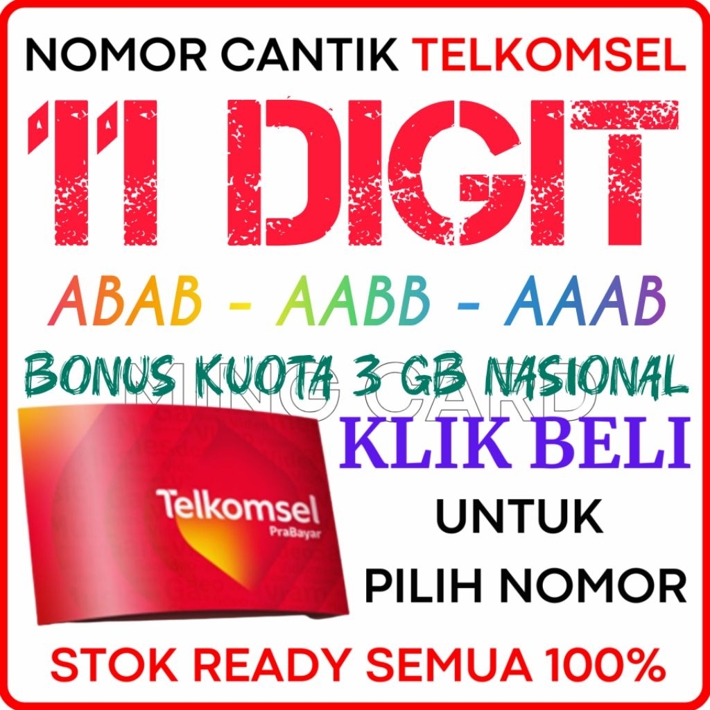 TIPE 11 DIGIT  ABAB MURAH  ( BOX 1 ) - Nomor Cantik Telkomsel 4G/5G Kartu Perdana Simpati Cantik Pra